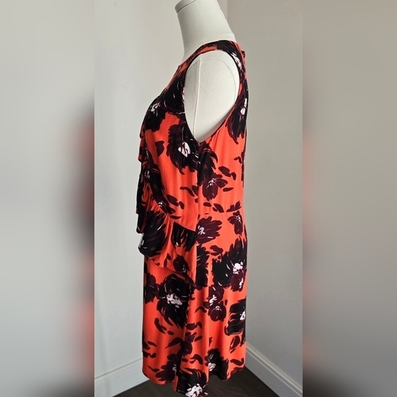 A New Day Flirty Floral Orange & Black Sleeveless Ruffle Shoulder Dress Sz. XS - Picture 4 of 12